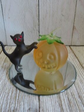 Glass Figurine Black cat and Pumpkin JOL  Halloween spooky